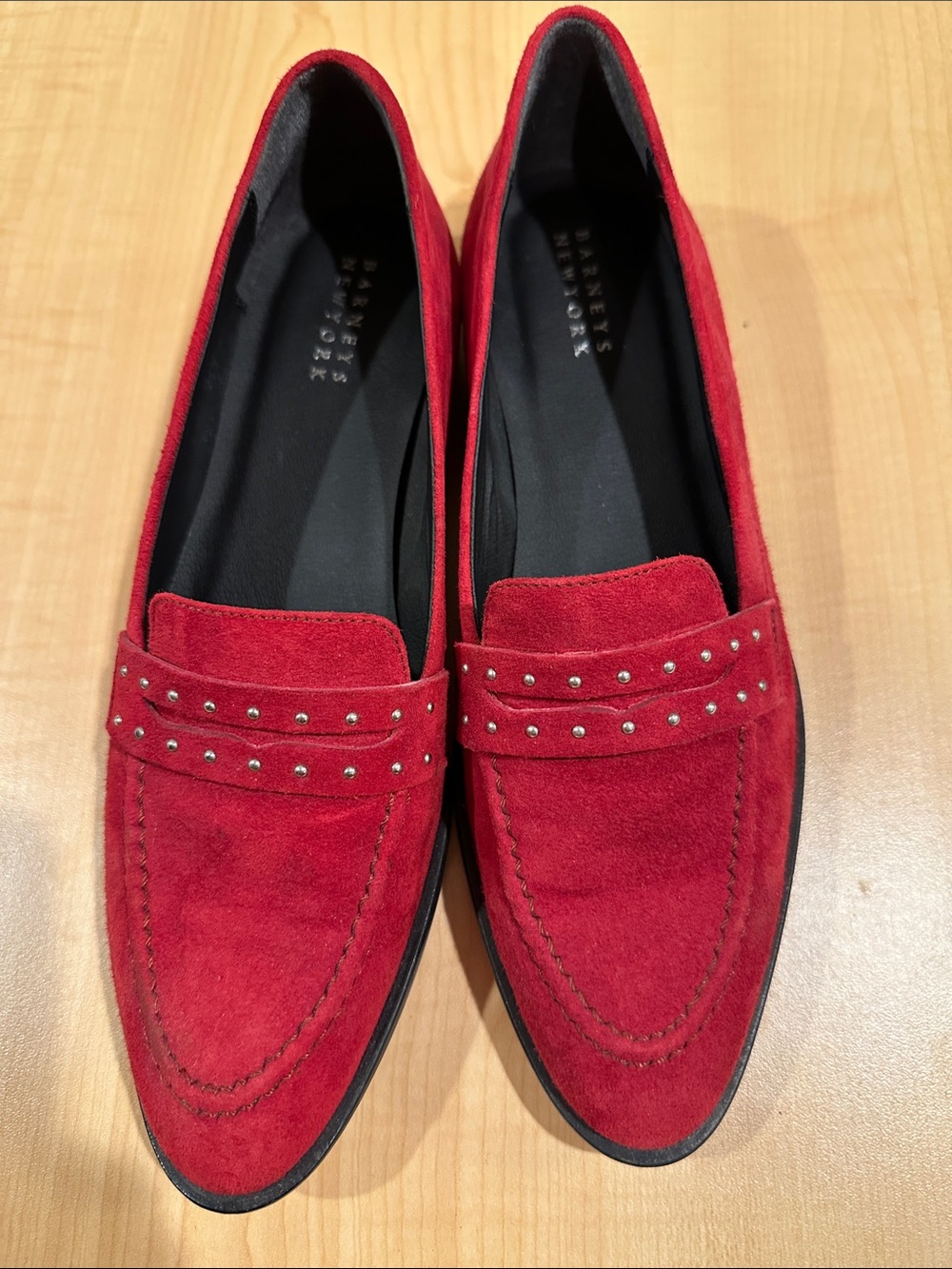 Barneys New York Red Suede Studded Women's Loafers size 39